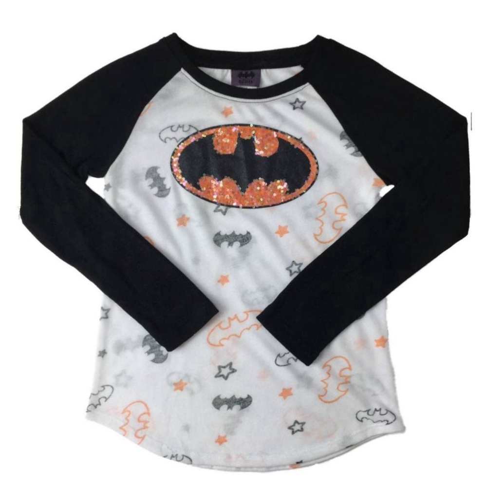 New Girls Batman Sequin Raglan Shirt XL